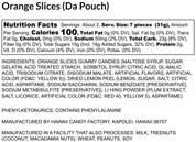 Nutrition Fact Label for Noms Orange Slices Da Pouch Size